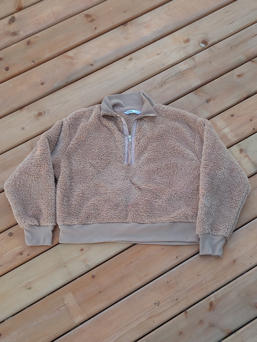 New Cozy Half-Zip Teddy Pullover Sweater Sonoma- Camel size M